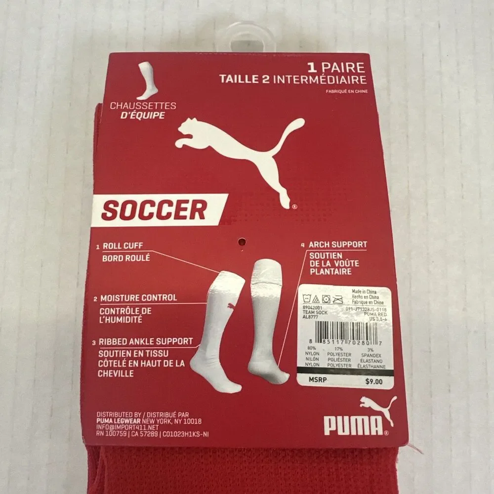 Puma Size 2 Intermediate Red Team Soccer Socks 1 Pair Brand New